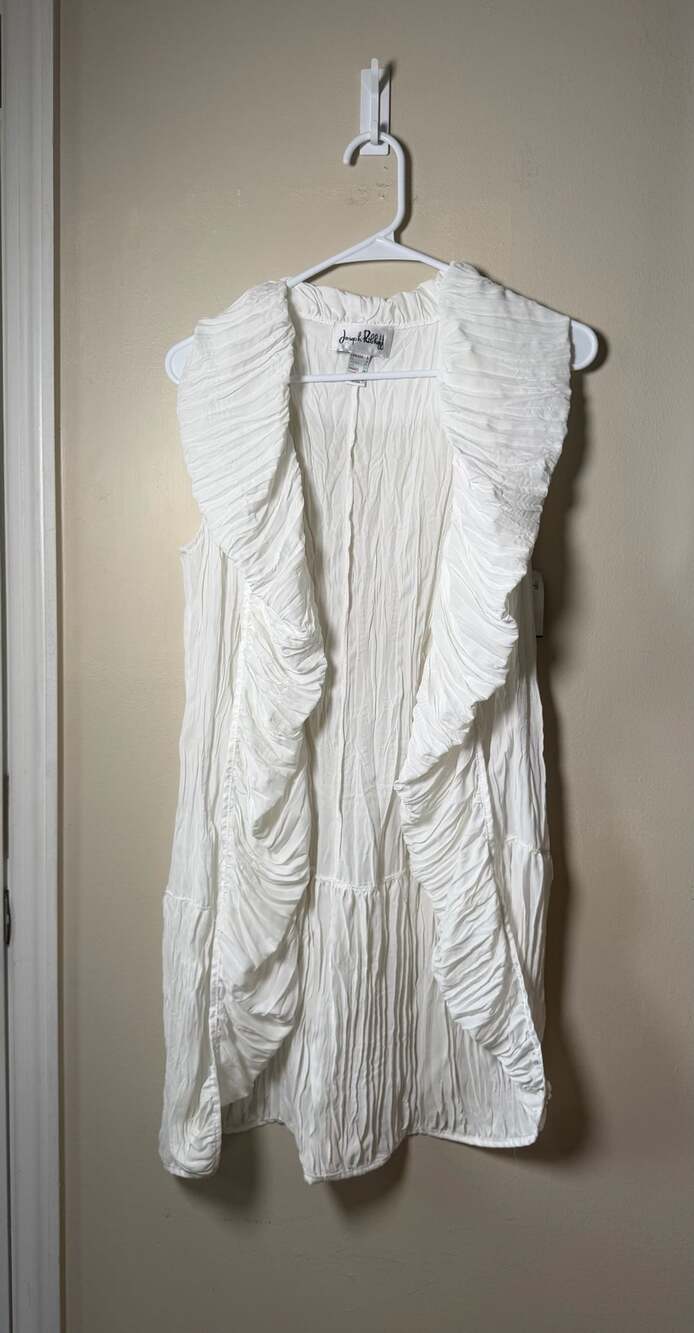 Joseph Ribkoff Style 162299 White Vest Size 6 Crinkled Ruffle Duster